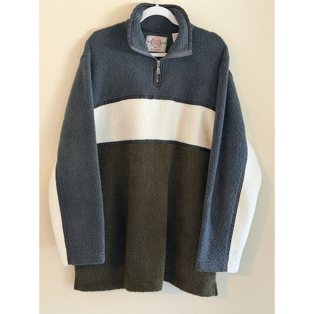 Vintage Bugle Boy Gold Crest Fleece Pullover Mens XL Colorblock 1/4 Zip 90s